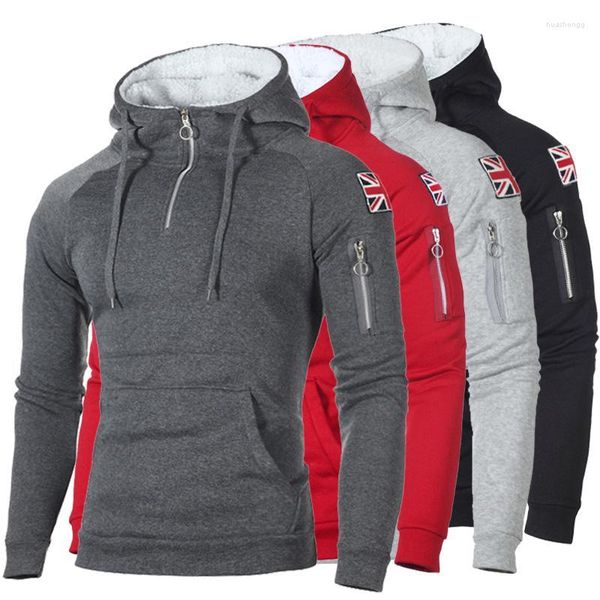 Sudaderas con capucha para hombre, sudaderas para hombre, marca de moda, primavera, informal, para hombre, Sudadera con capucha sólida, Tops, gris, negro, cremallera, bandera nacional