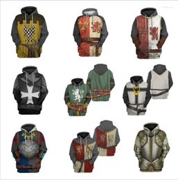 Heren hoodies heren sweatshirts mannen cool 3d print middeleeuwse rideval Romeinse krijger solider uniform cosplay vintage ridders tempeliers