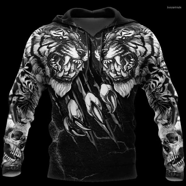 Sweats à capuche pour hommes Sweats pour hommes Hommes Casual 3D Full Printing Double Tiger Tattoo Man Pullover Women Hood Sweatshirt Hip-Hop Jacket