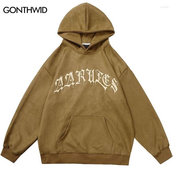 Hommes Hoodies Hommes Sweat À Capuche En Daim Sweat Vintage Mousse Lettre Imprimer Pull Streetwear 2023 Mode Casual Punk Gothique Lâche À Capuche