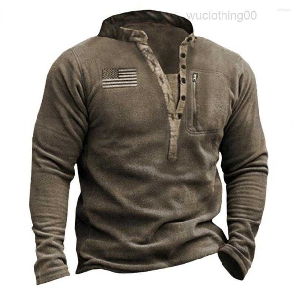 Sweat à capuche pour homme, pull à manches longues, polaire, col en V, chaud et doux, drapeau National américain, printemps, automne