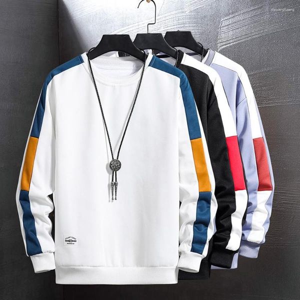 Sudaderas con capucha para hombre Sudadera con manga lateral Ropa de moda a rayas Tops Otoño Slim Fit Cuello redondo Camisa larga Jerseys Colorblock