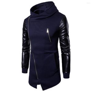 Heren Hoodies Men Sweatshirts PU Leather Patchwork Zipper Hip Hop Fashion Jacket Lange mouwen mannelijke onregelmatige outdarnen xxl