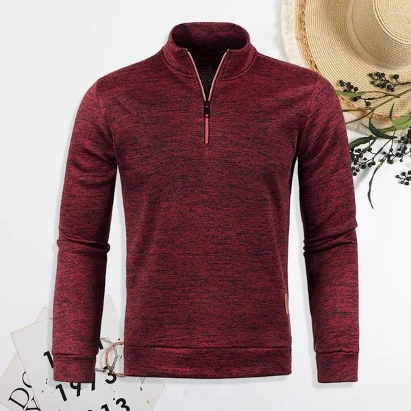 Sweat à capuche pour hommes, pull plus épais, demi-fermeture éclair, pull d'extérieur, couleur unie, col roulé, automne