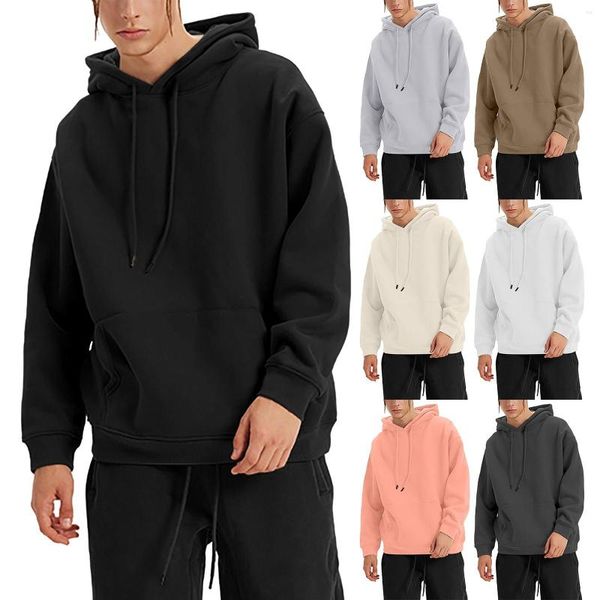 Sudaderas con capucha para hombre Sudadera con capucha gruesa para hombre Invierno medio H y suéter de color sólido con capucha Cremallera para hombre