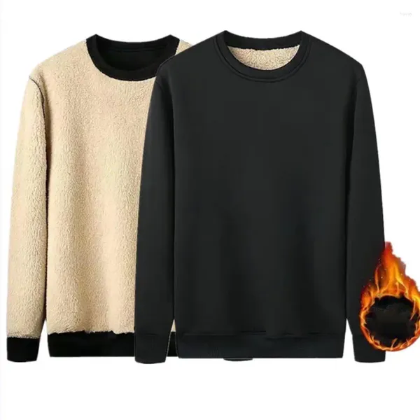 Sweat à capuche pour hommes, doublure en peluche épaisse, sweat-shirt à col rond, doublure polaire thermique avec col rond, pour Streetwear