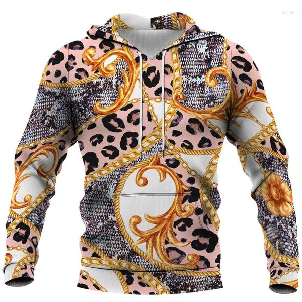 Sudaderas con capucha para hombre Estilo vintage Jersey Lujo Leopardo Flor Cadena de oro Impreso Ropa unisex Sudadera con capucha 2024 Hombre de gran tamaño