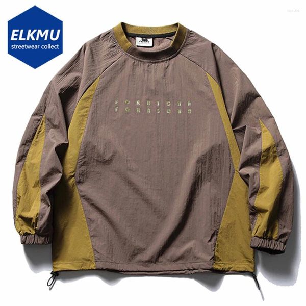 Sudaderas con capucha para hombre, sudaderas Vintage para hombre, camiseta deportiva con empalme de bloques de Color, ropa de calle de gran tamaño Harajuku, sudadera con capucha de Hip Hop, camisetas