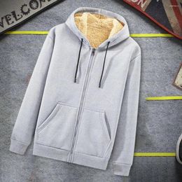 Heren Hoodies Heren Winterjas Dik Zacht Pluche Capuchon Vest Met Rits Lange Mouw Effen Kleur Zakken Met Trekkoord Casual Grote Maten Jas