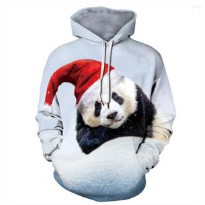 Heren Hoodies Men Women Kerst Grappige Panda Gedrukte lange mouw Hooded pullover Sweatshirt Oversized Tops Streetwear