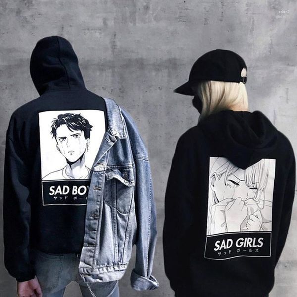 Sudaderas con capucha para hombre/mujer Kawaii Sad Girls Boys Sudadera con capucha Cool Streetwear Pullover Manga larga Impresión Sudadera con capucha Tops