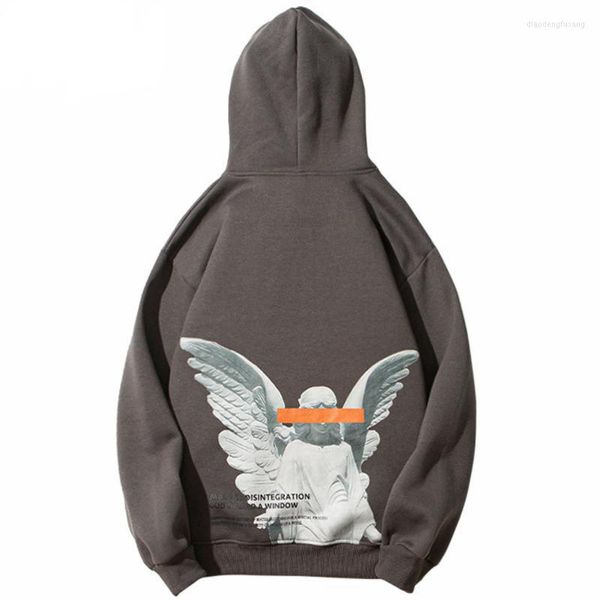 Hommes Hoodies Hommes 2023 Hip Hop Streetwear Harajuku Pull Ange Dieu Imprimé À Capuche Poche Coton Polaire Gris Sweat À Capuche 2Xl