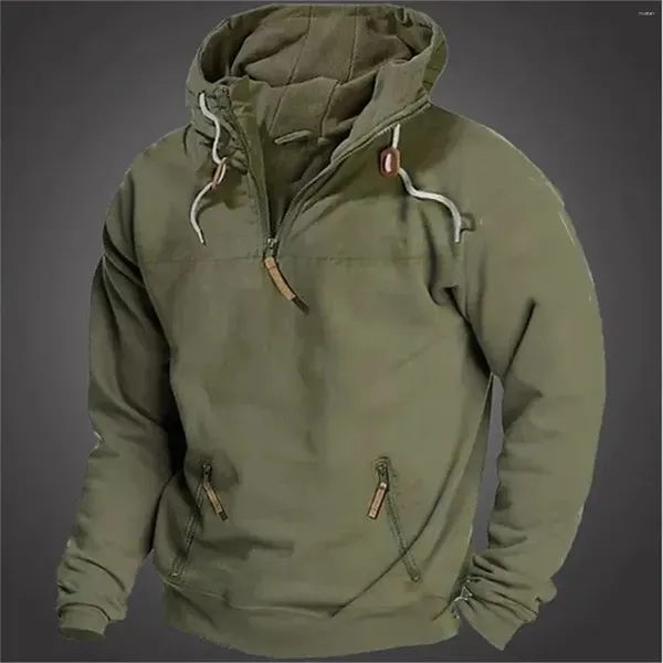 Sudaderas con capucha para hombre Otoño e invierno para hombre de gran tamaño sueltos talla grande media cremallera con capucha suéter suéter blusa superior casual corriendo estilo coreano