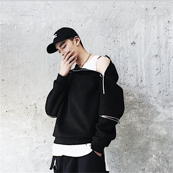 Sudaderas con capucha para hombre Otoño Moda Anillo Cremallera Decoración Streetwear Homme Loose Casual Hip Hop Negro Hombres Jerseys