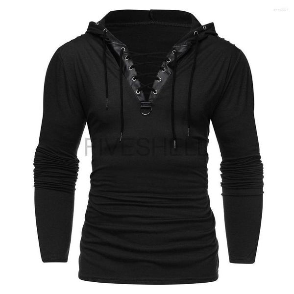 Sudaderas con capucha para hombre, camisas de otoño para hombre, disfraz de pirata renacentista Medieval, camisa Henley de manga larga con cordones, sudaderas con capucha, Jersey informal