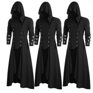 Heren Hoodies Heren Faux Leather Insert Button Up Lage Gothic hoodie jas Out -wear Winter Jacket Chaquetas HOMBRE #C