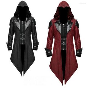 Sudaderas con capucha para hombre, gabardina de matriz gótica para hombre, chaquetas de cuero Steampunk, capa de Halloween