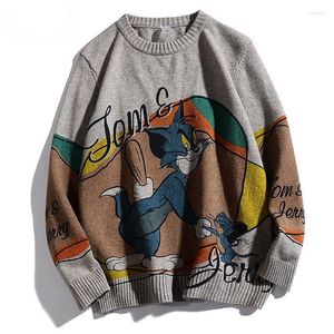 Hoodies masculins Hip Hop Streetwear Harajuku Sweater vintage rétro Tom Jerry Anime tricoté 2022 Autumn Cotton Pullover