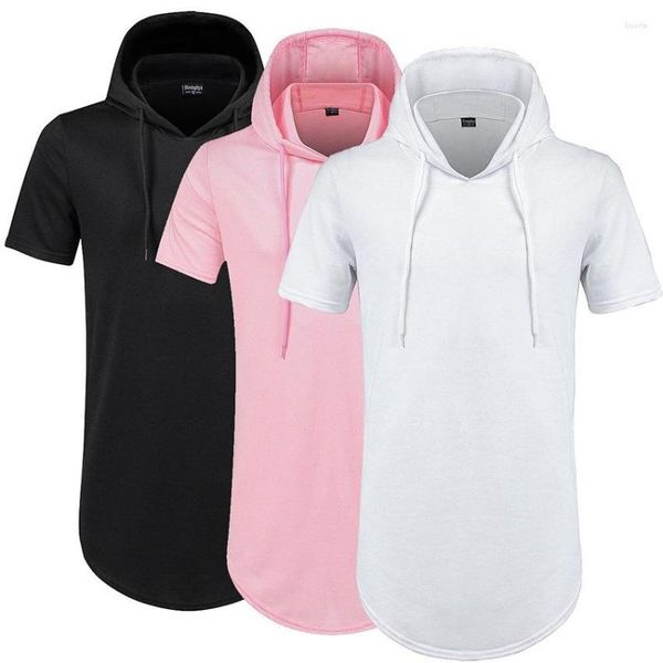 Hommes sweats à capuche hommes à capuche hanche à manches courtes chemise Hipster mâle t-shirt à la palangre côté fermeture éclair Homme hauts t-shirts hommes Streetwear solide