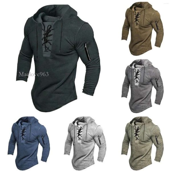 HOPED Men Hoodies Mens Spring Autumn Fashion Capele Lace Up Sweins Sweins Sweep Long Swellwear Tops Streetwear Solid Capkie MAELOVE963