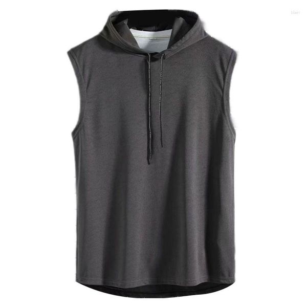 Sudaderas con capucha para hombre Verano sin mangas Drawstrin Ded para camiseta sin mangas Color sólido simple Ym Fitness Sports T-Sirts Workout Ip Op Casual 918F