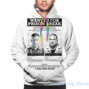 Sweats à capuche pour hommes Sweat pour hommes pour femmes Funny Wanted Prison Break Print Sweat à capuche décontracté Streatwear