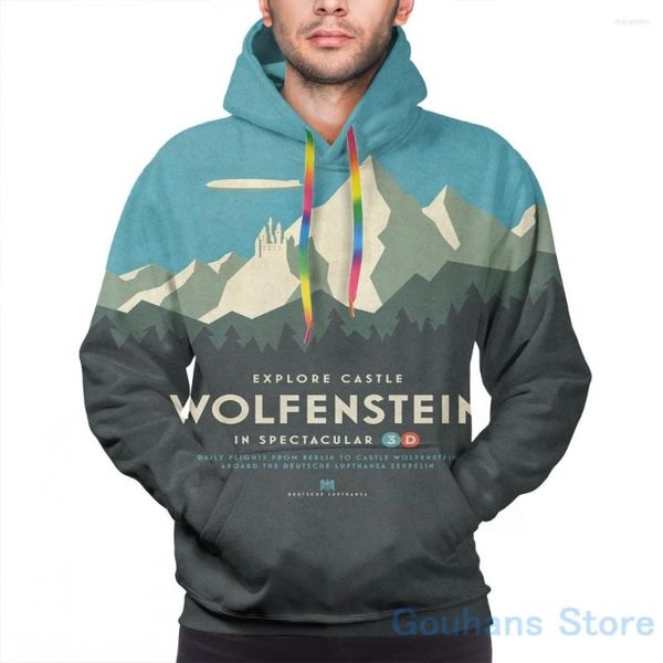 Sudaderas con capucha para hombre Sudadera para hombre para mujer Divertido Castillo Wolfenstein Vintage Turismo - Sudadera con capucha informal con estampado azul 3D Streatwear