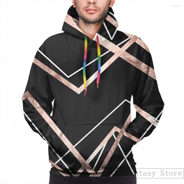 Sudaderas con capucha para hombre, sudadera para mujer, divertida, rosa, dorado, negro, triángulo lineal, estampado abstracto, sudadera informal con capucha Streatwear