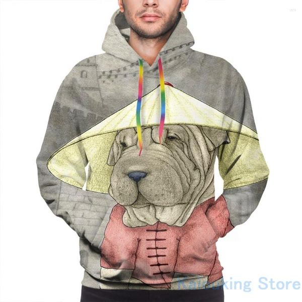 Sudaderas con capucha para hombre Sudadera para hombre para mujer Funny Shar Pei On The Great Wall Print Casual Hoodie Streatwear