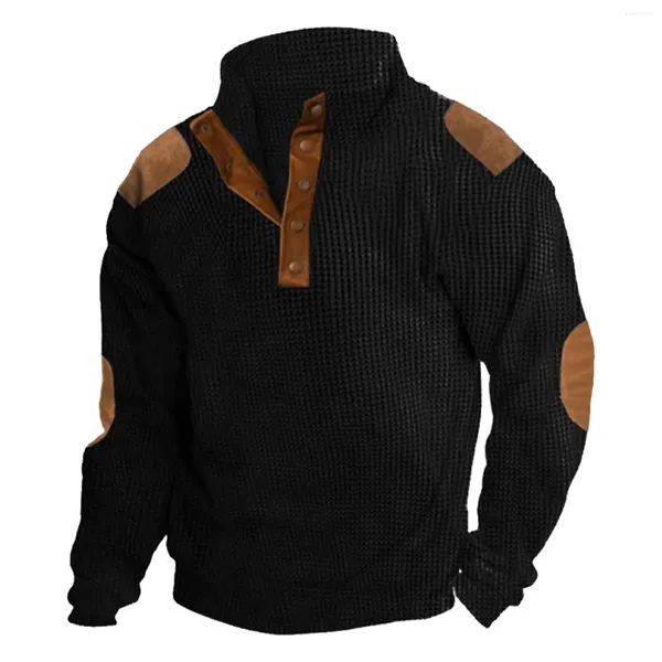 Sudaderas con capucha para hombre Sudadera táctica para hombre Cuello de pie al aire libre Suéter sólido Ropa Botón cálido Jersey Hombre Otoño Invierno Masculino Térmico