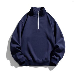 Sweats à capuche pour hommes Sweat-shirt à col montant en molleton fin pour hommes, coupe ample, poids moyen, fermeture éclair