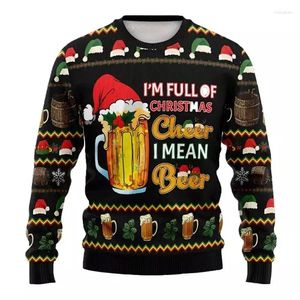 Sudaderas con capucha para hombre Feliz Navidad para hombre Sudadera sin sombrero Cheer Beer Camisetas gráficas Camiseta de felpa estampada en 3D Ropa de gran tamaño Top