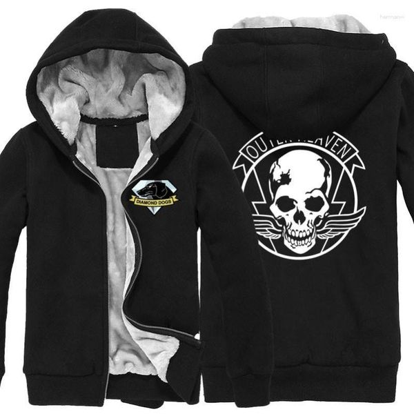 Sudadera con capucha masculina MGS Juego 5 Metal Gear Solid V Diamond Dogs Outer Heaven Zip Up Print Súper Calientes Capas de sudadera con capucha de sudadera con Velvet