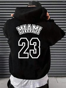 Heren Hoodies Miami 23 Art Hollow Letter Print Hoodie Men Fleece Warm Hoody Trendy Casual kleding Autumn Hip Hop Sportswear Street Pocket