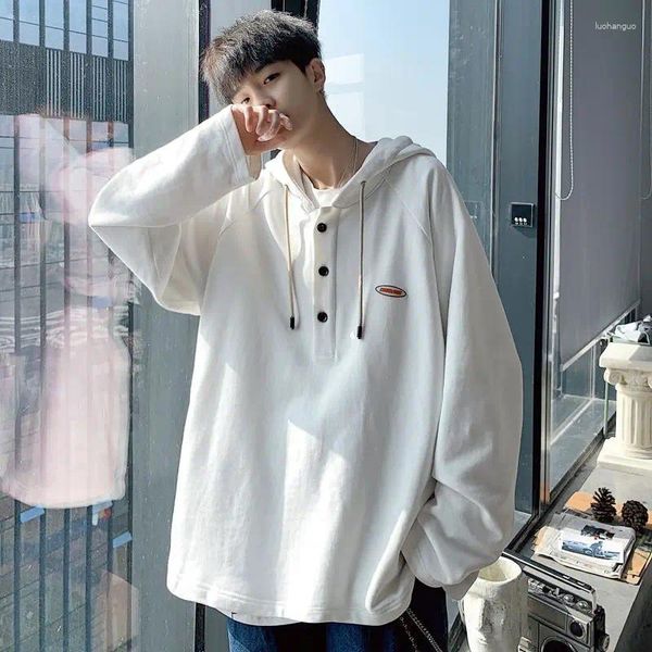 Sweats à capuche pour hommes minimaliste pull blanc pur style coréen chemise à capuche ample haut couple tenue automne vêtements à manches longues streetwear