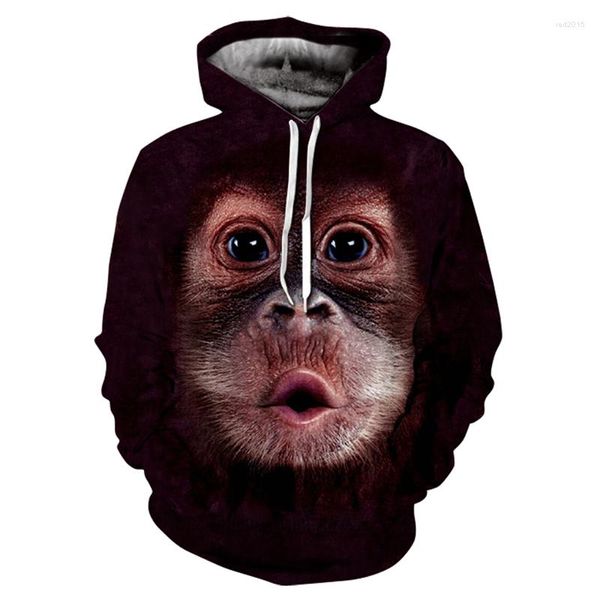 Monkey para hombres Monkey 3D impreso para hombres Hip Hop Animal Patrón de animales Páramo Autumn Elephant Swingshirt Fashion Witness Male