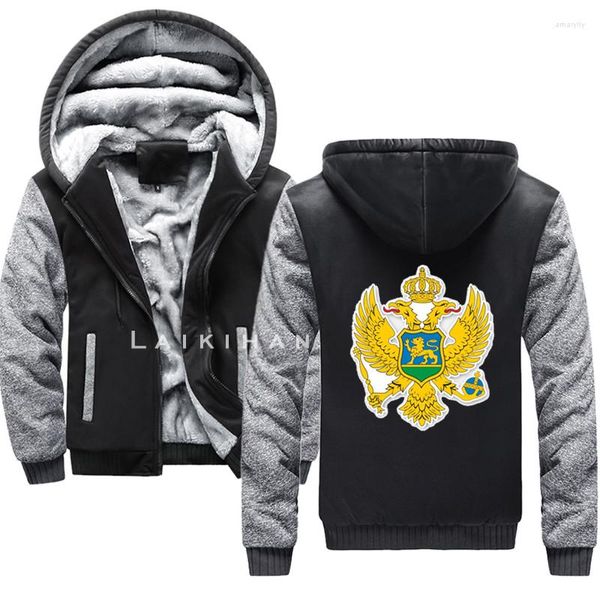 Sudadera para hombres Montenegro escudo de armas turco Invierno hombres casuales con capucha calientes dentro de la chaqueta de chándal gruesa masculina