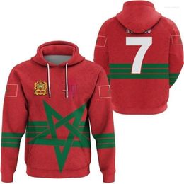 Sweat à capuche masculine Jersey Map de monnaie marocain drapeau 3D Print pour hommes vêtements ma National Emblem Sweatshirts graphiques Boy Sport Pullovers Top