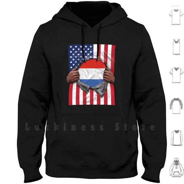 Sweats à capuche pour hommes drapeau néerlandais américain déchiré - cadeau pour néerlandais de la fierté à manches longues