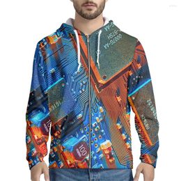 Heren hoodies nopersonaliteit winter vrije tijd verdikte mannelijke jas print elektronische component ritssluiting jas buitenjongen warme capuchon sweater