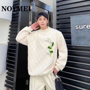 Moletons masculinos NOYMEI Trendy Winter Thicked Half Gola High Sweatshirt Korean Personality Handmade Flower Temperament WA1056