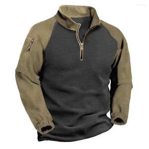 Capucha masculina de bolsillo al aire libre camiseta del ejército del ejército del ejército con cuello de media tracción adecuada para uso diario y gimnasio