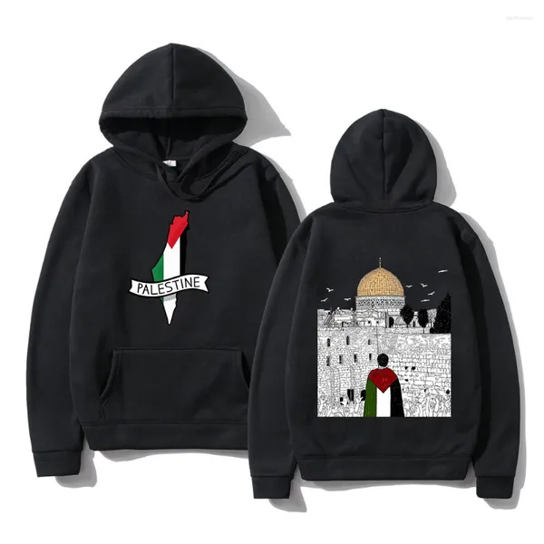 Sudaderas con Capucha para Hombre Sudadera con Capucha Palestina Hombres Harajuku Estética Retro Gráfico Unisex Otoño Invierno Ropa De Calle Vintage Sudadera Informal