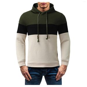 Sweat à capuche pour hommes, sweat-shirt Patchwork, couleur unie, à carreaux, pull à capuche, hauts, pull, tunique à cordon de serrage, veste, manteau, automne hiver