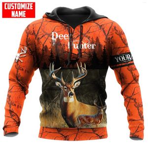 Sweats à capuche pour hommes Nom personnalisé Chasse au cerf Orange Camo 3D Imprimé Mode Sweat à capuche Unisexe Zip Sweat à capuche Survêtements décontractés KJ960