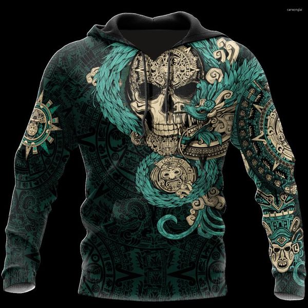 Sudaderas con capucha para hombre PLstar Cosmos 3Dprinted Est Tattoo Skull Aztec Mexico Harajuku Streetwear Divertido Único Unisex Casual Sudaderas con capucha / Sudadera / Cremallera 3