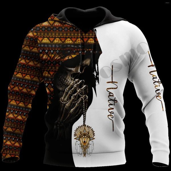 Sudaderas con capucha para hombre PLstar Cosmos Est 3Dprinted Skull Cheif Native Pattern Harajuku Premium Streetwear Unique Unisex Hoodies/Sudadera/Zip B-9