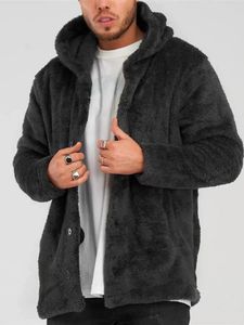 Cardigan à capuche en flanelle pour hommes, grande taille, chaud, avec bouton, poche, manteau, vêtements d'automne et d'hiver