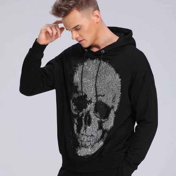 ¡Capastas para hombres PP Bag Packaing! Duyou Vintage Big Crystal Crystal Shine Skull Graphic Readie Swein Sweatshirt Ropa de marca para hombre