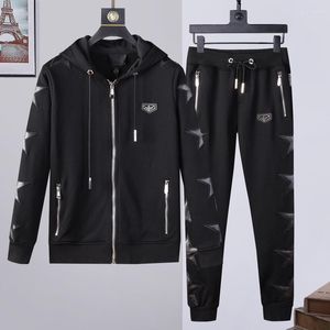 Hommes Hoodies PP Crâne Brodé Veste Hommes 2 Pièce À Capuche Pull Pantalon Survêtement Ensemble Zip Automne Hiver Vêtements Abiti Da Uomo